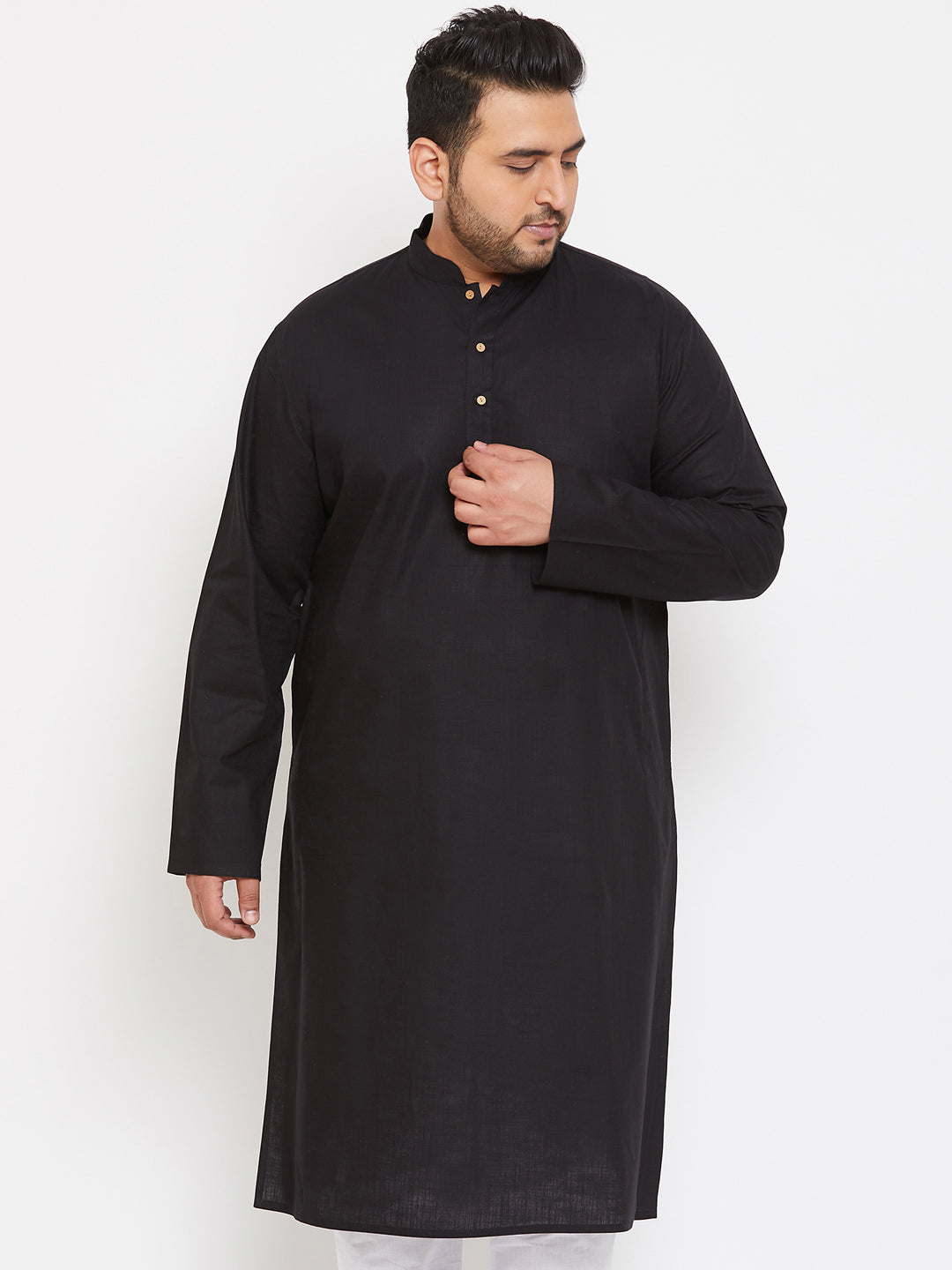 Men's Plus Black Cotton Blend Kurta - Vastramay