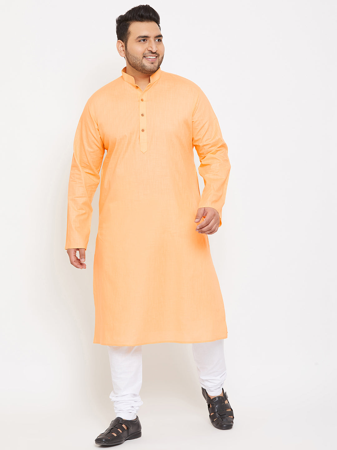 Men's Plus Fawn And White Cotton Blend Kurta Pyjama Set - Vastramay