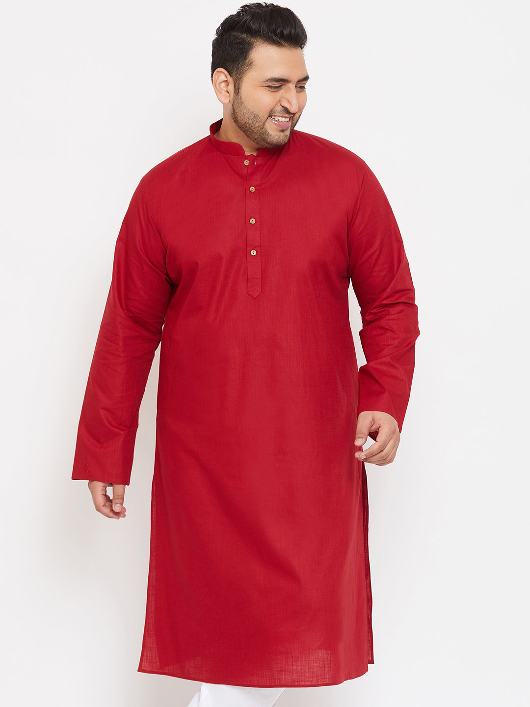 Men's Plus Maroon Cotton Blend Kurta - Vastramay