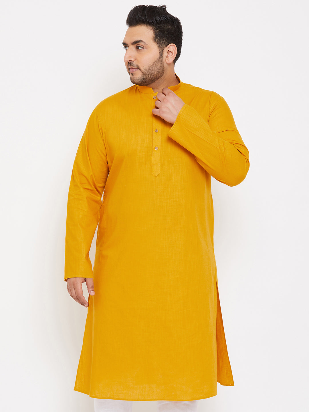 Men's Plus Mustard Cotton Blend Kurta - Vastramay