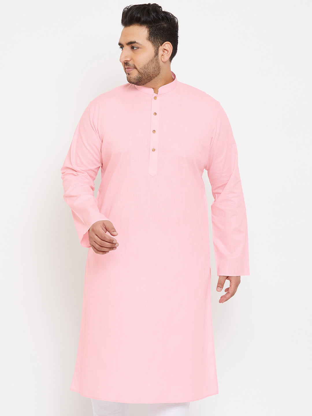 Men's Plus Pink Cotton Blend Kurta - Vastramay