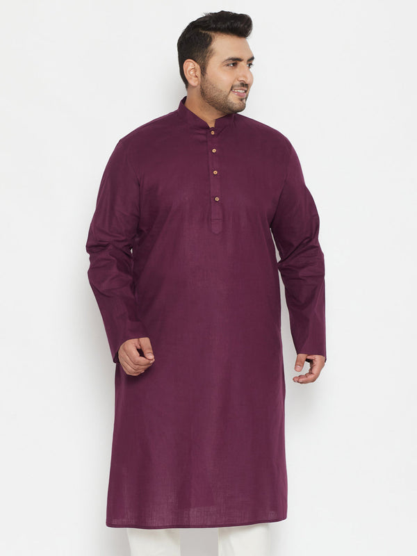 Jashvi Men's Plus Size Purple Cotton Blend Kurta