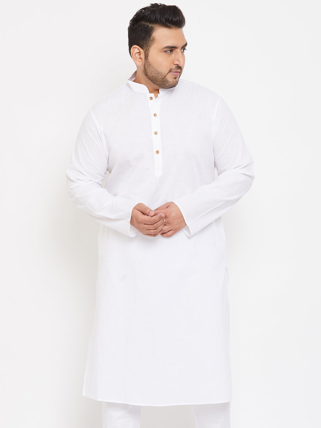 Men's Plus White Cotton Blend Kurta - Vastramay