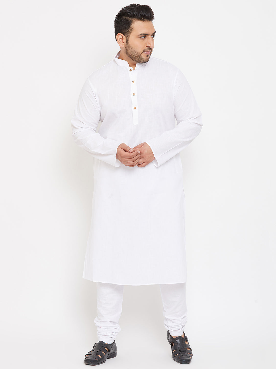 Men's Plus White Cotton Blend Kurta Pyjama Set - Vastramay