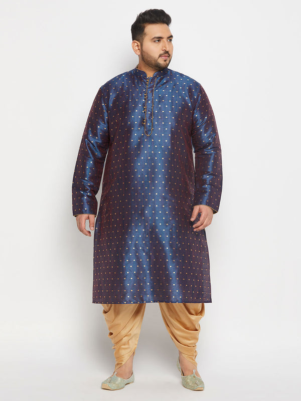 Jashvi Men's Plus Size Navy Blue Zari Weaved Kurta Dhoti Set