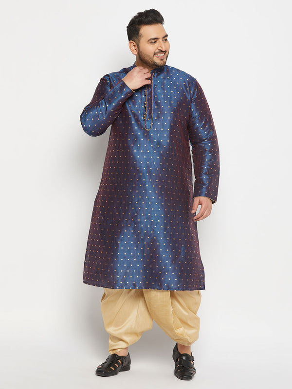 Jashvi Men's Plus Size Navy Blue Zari Weaved Kurta Dhoti Set