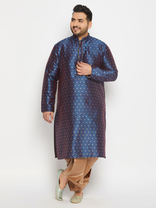 Jashvi Men's Plus Size Navy Blue Zari Weaved Kurta Dhoti Set