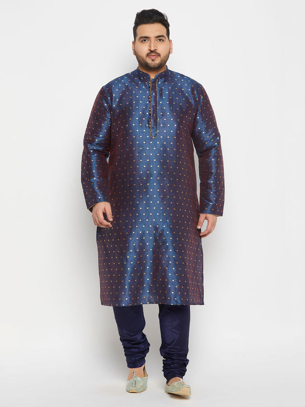 Jashvi Men's PLUS Size Navy Blue Zari Weaved Kurta Pyjama Set