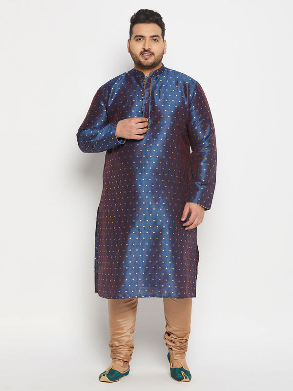 Jashvi Men's PLUS Size Navy Blue Zari Weaved Kurta Pyjama Set