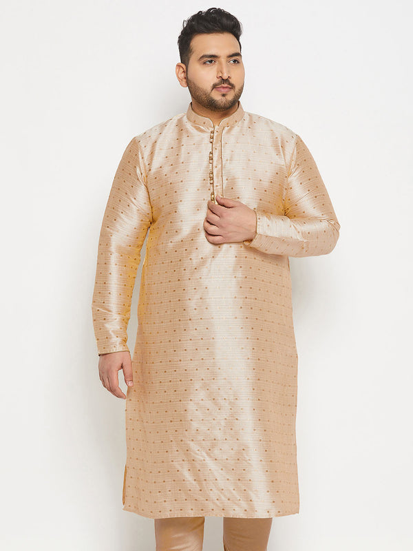 Jashvi Men's Plus Size Gold Zari Weaved Kurta