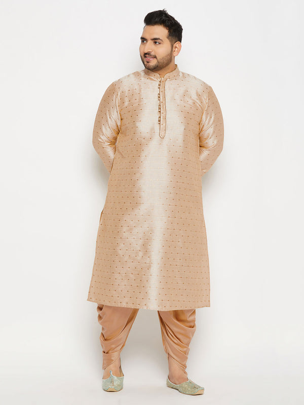 Jashvi Men's Plus Size Gold Zari Weaved Kurta Dhoti Set