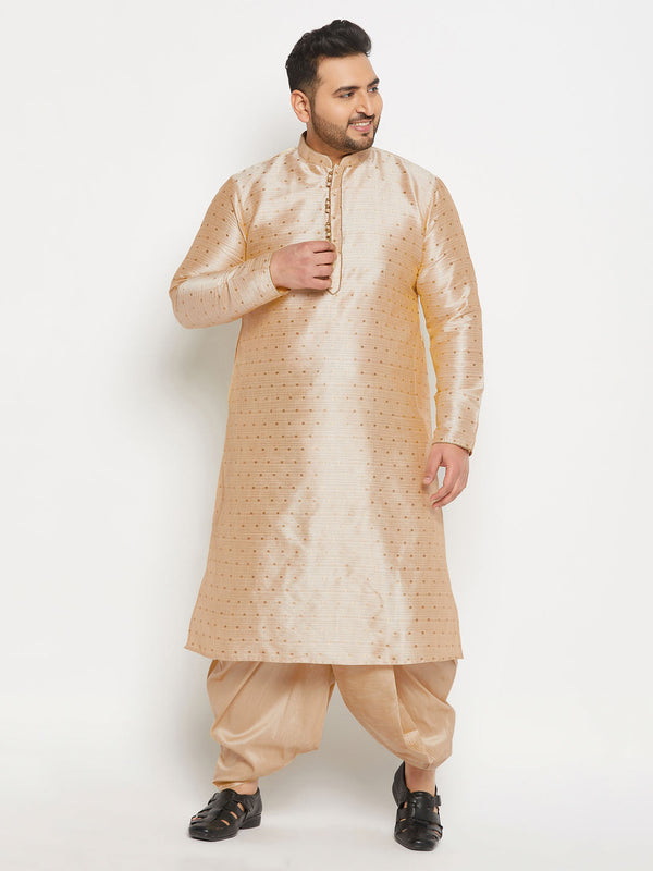 Jashvi Men's Plus Size Gold Zari Weaved Kurta Dhoti Set