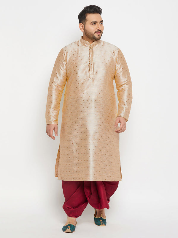 Jashvi Men's Plus Size Gold Zari Weaved Kurta Dhoti Set