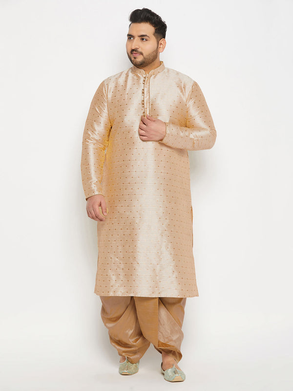 Jashvi Men's Plus Size Gold Zari Weaved Kurta Dhoti Set