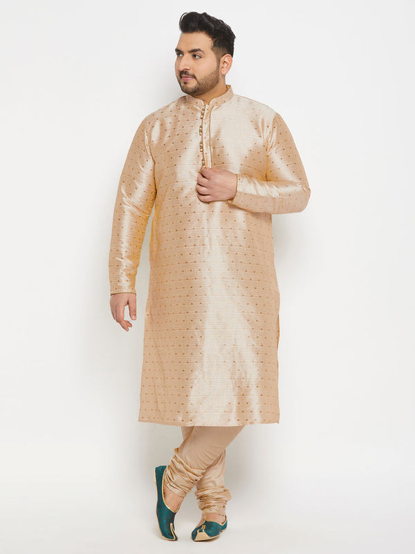 Jashvi Men's PLUS Size Gold Zari Weaved Kurta Pyjama Set