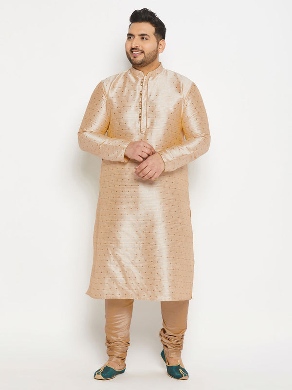 Jashvi Men's PLUS Size Gold Zari Weaved Kurta Pyjama Set