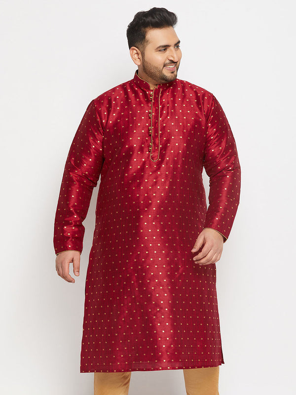 Jashvi Men's Plus Size Maroon Zari Weaved Kurta