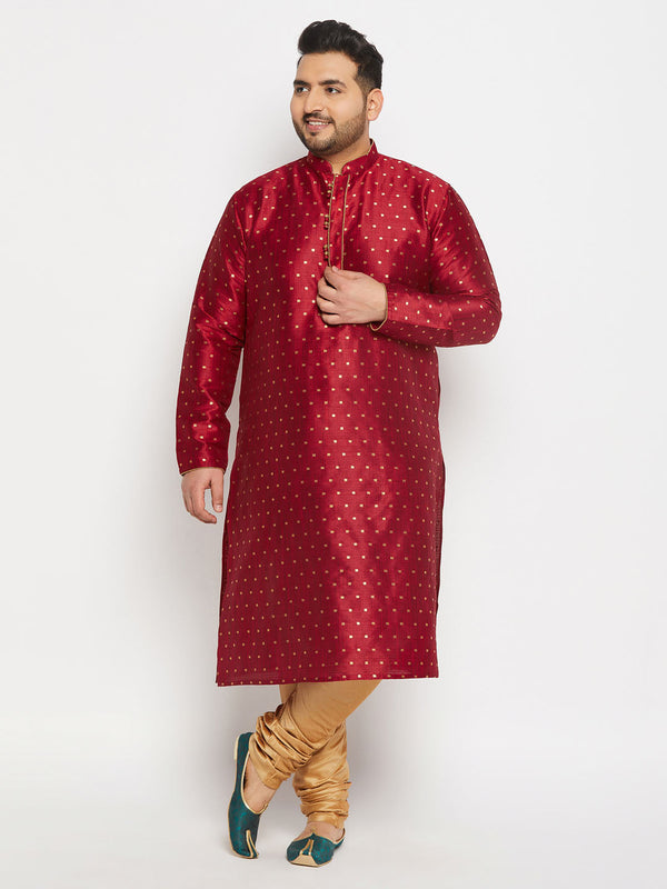 Jashvi Men's PLUS Size Maroon Zari Weaved Kurta Pyjama Set