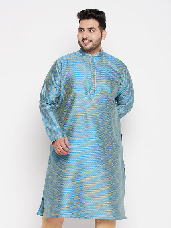 Jashvi Men's Plus Size Aqua Blue Woven Kurta