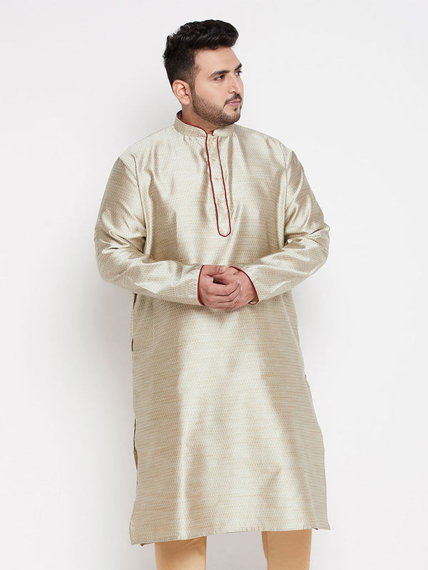 Jashvi Men's Plus Size Beige Woven Kurta