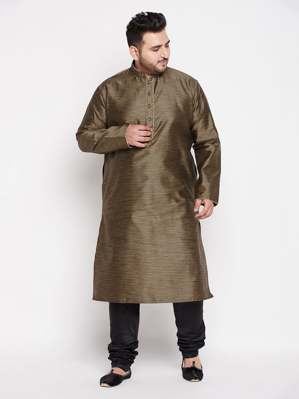 Jashvi Men's Plus Size Black Woven Kurta And Pyjama Set