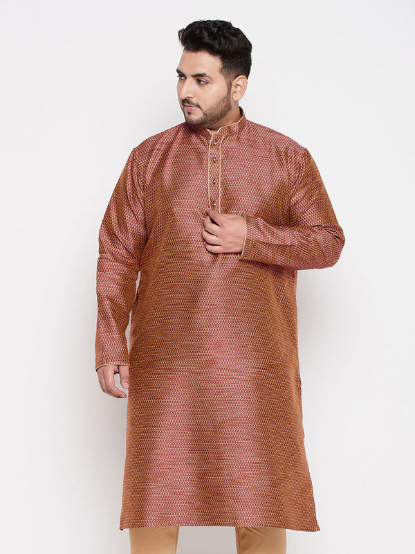 Jashvi Men's Plus Size Maroon Woven Kurta