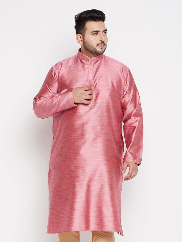 Jashvi Men's Plus Size Pink Woven Kurta