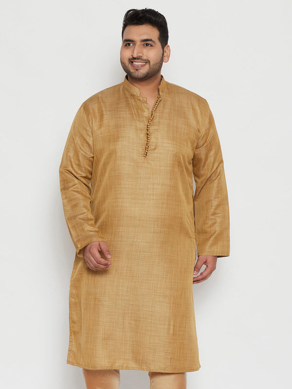 Jashvi Men's Plus Size Beige Viscose Blend Kurta