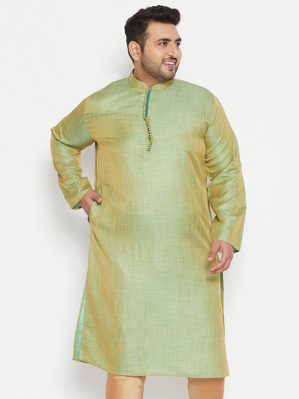 Jashvi Men's Plus Size Mint Green Viscose Blend Kurta