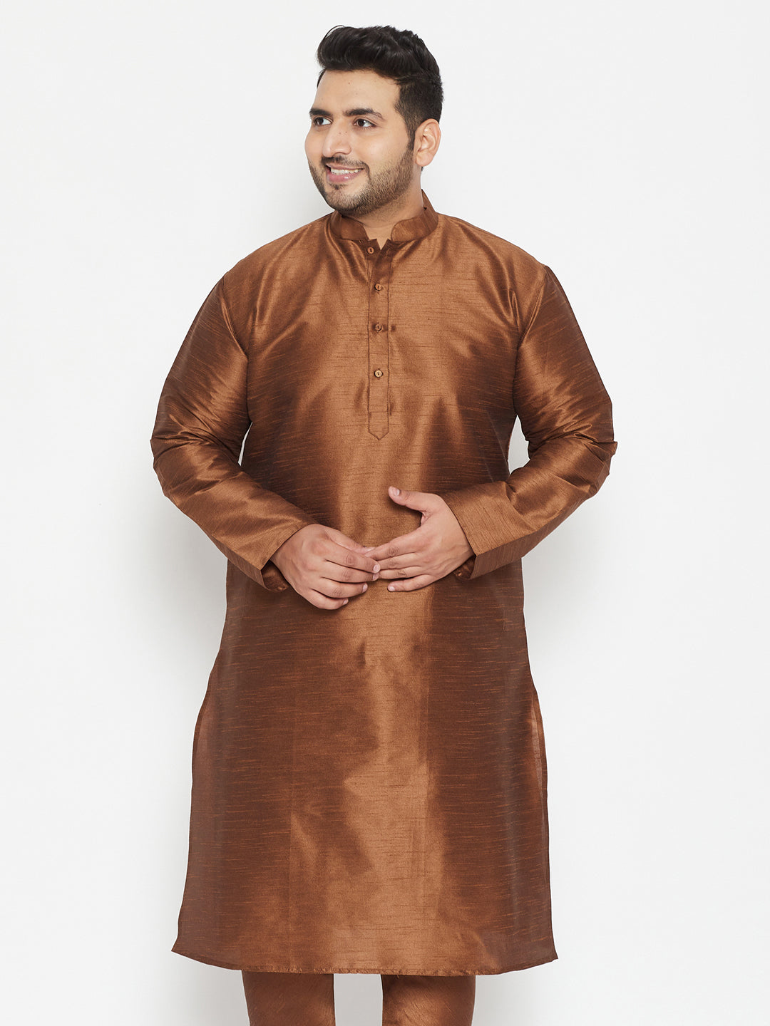 Men's Plus Coffee Brown Silk Blend Kurta - Vastramay