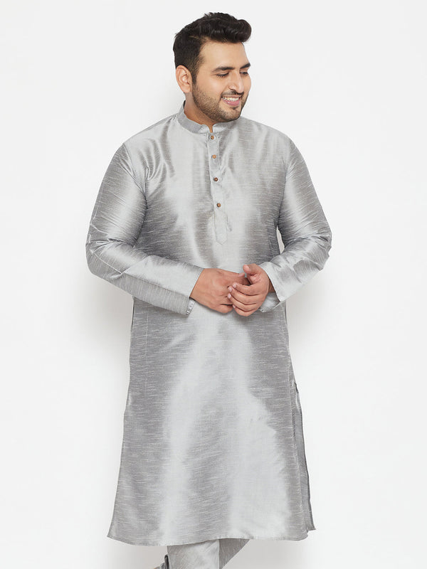 Jashvi Men's Plus Size Grey Silk Blend Kurta