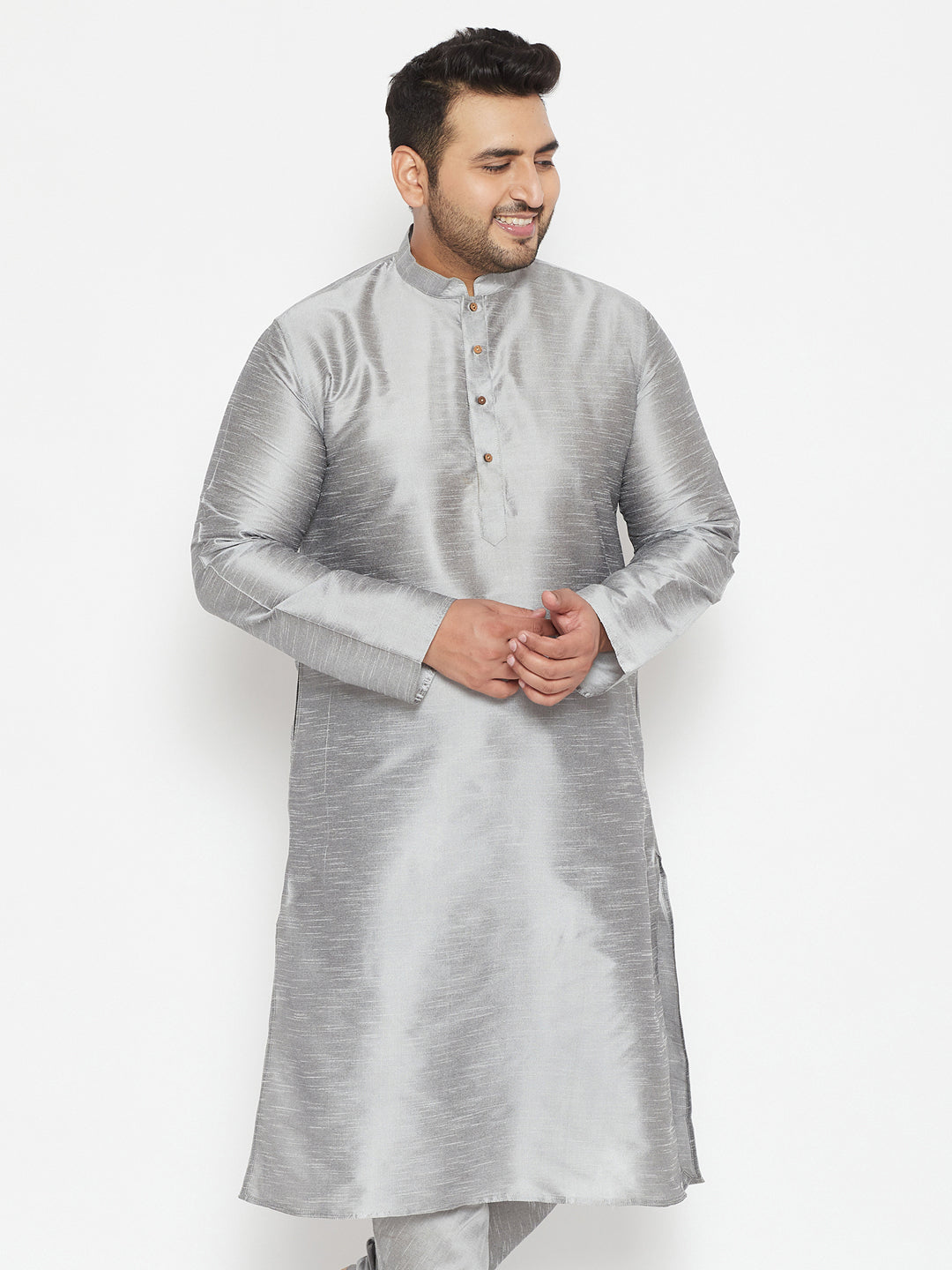 Men's Plus Grey Silk Blend Kurta - Vastramay