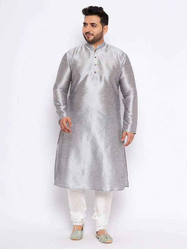 Jashvi Men's Plus Size Grey Kurta And White Pyjama Set