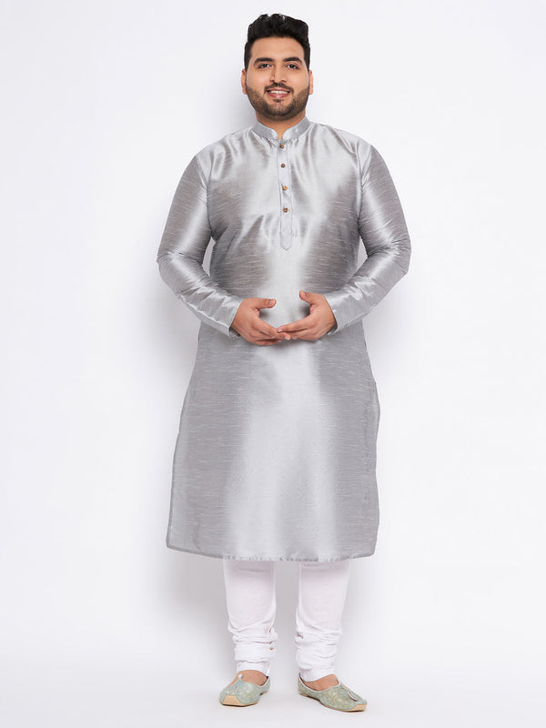 Jashvi Men's Plus Size Grey Kurta And White Pyjama Set