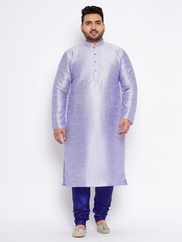 Jashvi Men's Plus Size Lavender Silk Blend Kurta And Blue Pyjama Set