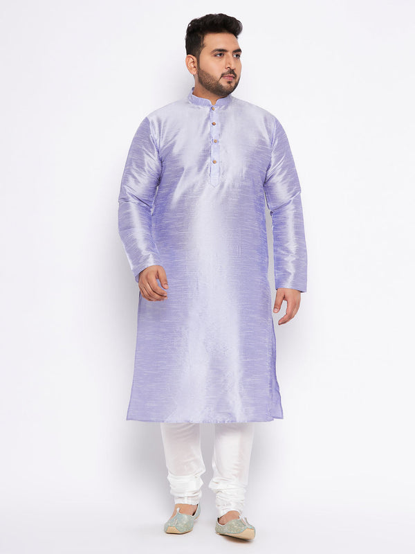 Jashvi Men's Plus Size Lavender Silk Blend Kurta And White Pyjama Set