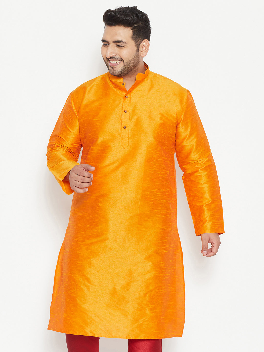 Men's Plus Orange Silk Blend Kurta - Vastramay