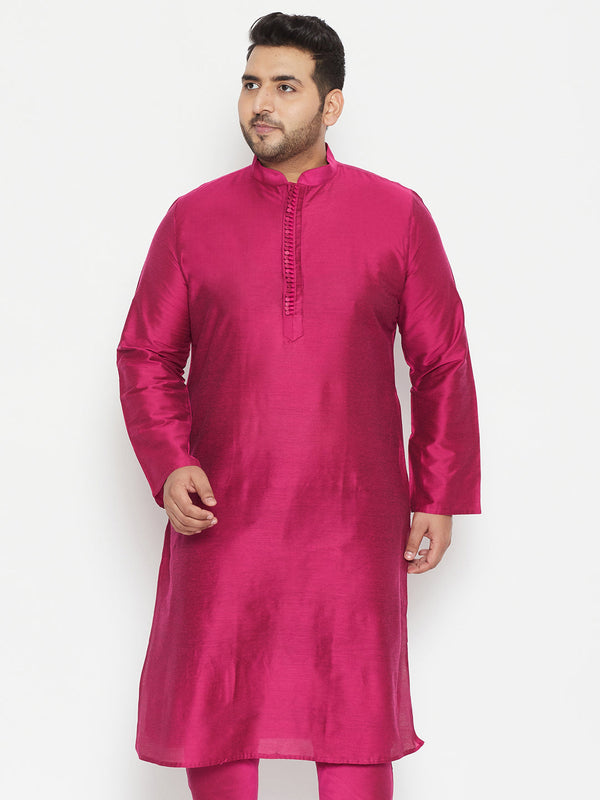 Jashvi Men's Plus Size Fushia Pink Viscose Blend Kurta