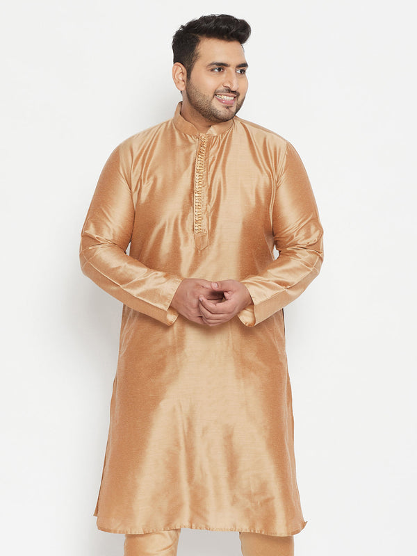 Jashvi Men's Plus Size Rose Gold Viscose Blend Kurta