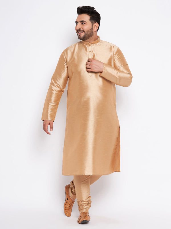 Jashvi Men's Plus Size Rose Gold Silk Blend Kurta Pyjama Set