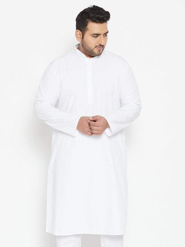 Jashvi Men's Plus Size White Cotton Blend Kurta