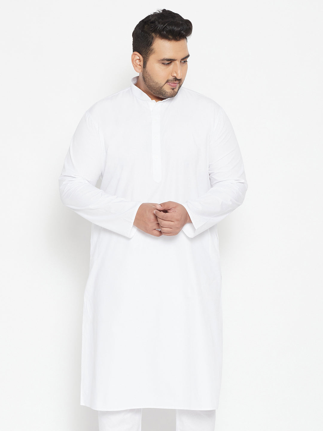 Men's Plus White Silk Blend Kurta - Vastramay