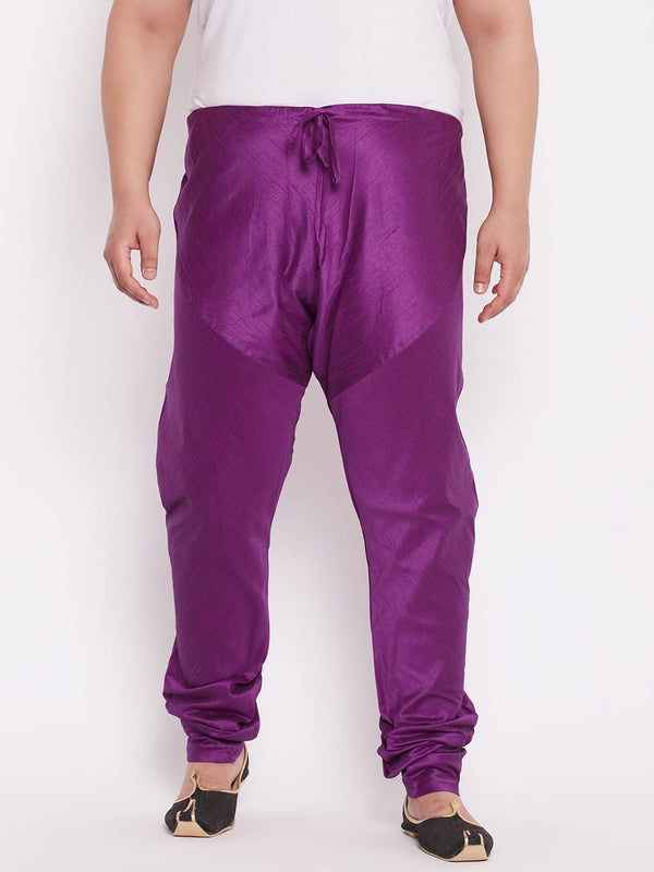 Jashvi  Men's  Plus Size Purple Cotton Silk Blend Pyjama