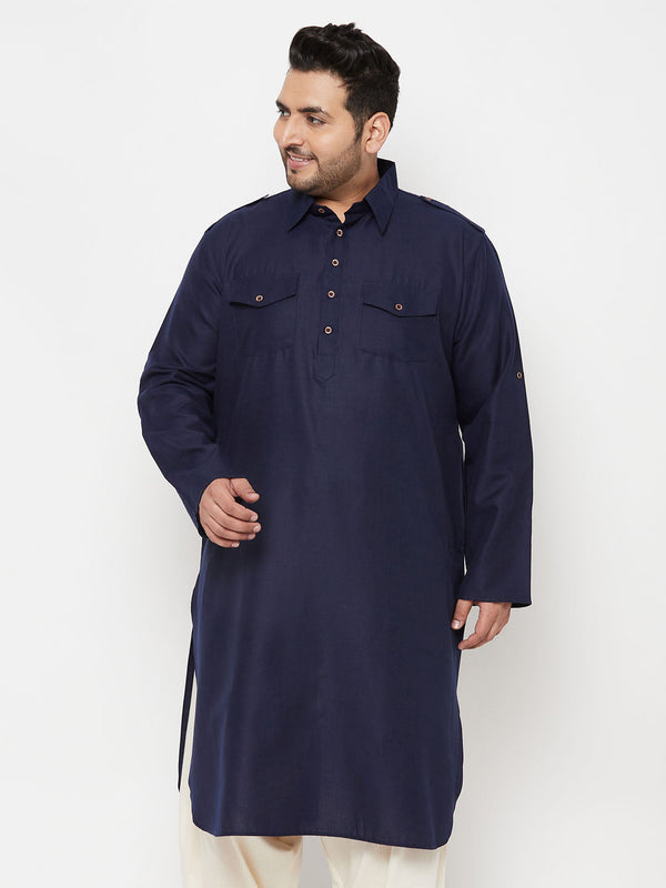 Jashvi Men's Plus Size Blue Pathani Kurta