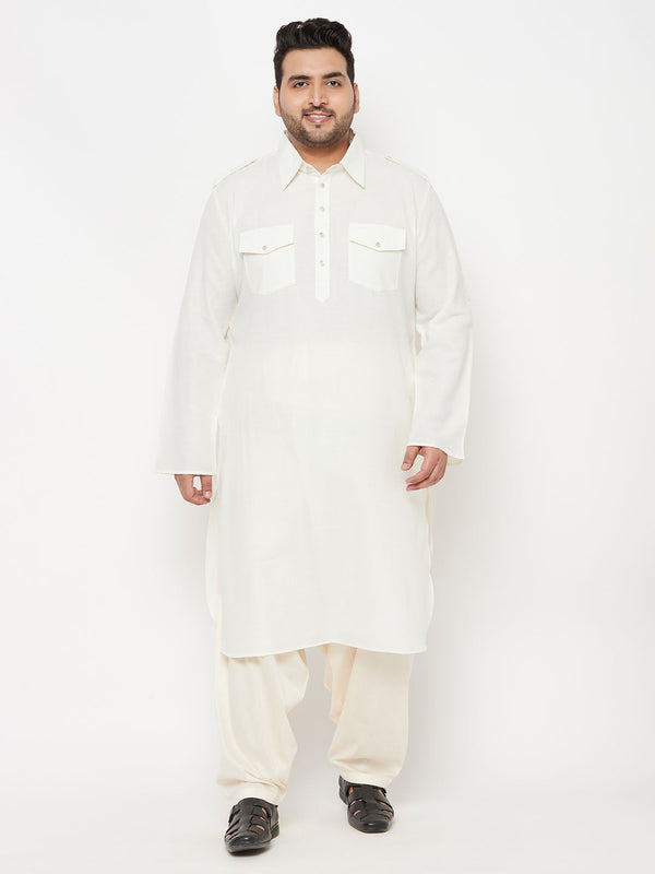 Jashvi Men's Plus Size Cream Cotton Blend Pathani Set