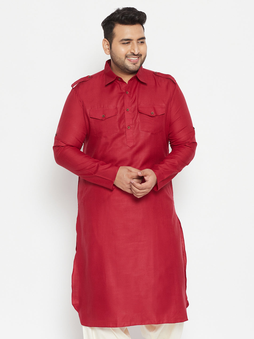 Men's Plus Maroon Cotton Blend Kurta - Vastramay