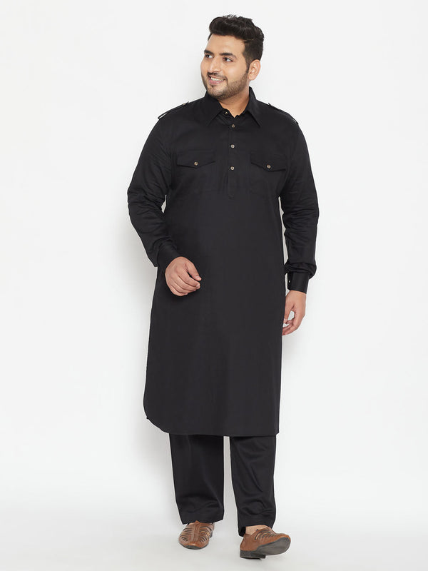 Jashvi Men's Plus Size Black Cotton Blend Pathani Set