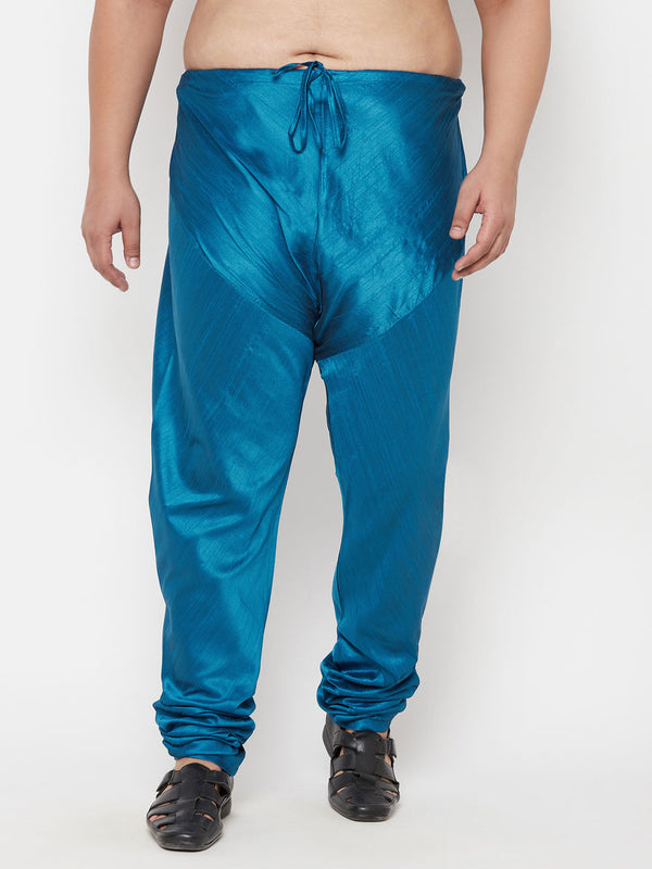 Jashvi Men's Plus Size Turquoise Blue Cotton Silk Blend Pyjama