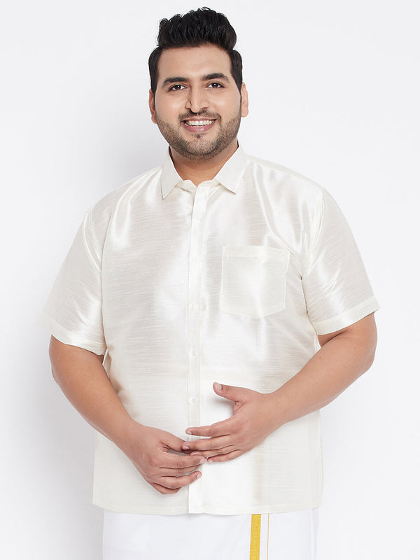 Jashvi Men's Plus Size Cream Silk Blend Ethnic Shirt