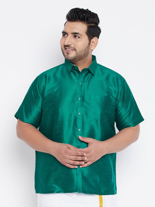 Jashvi Men's Plus Size Green Silk Blend Ethnic Shirt